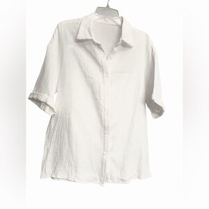 Lightweight White Button-Front Gauze Shirt